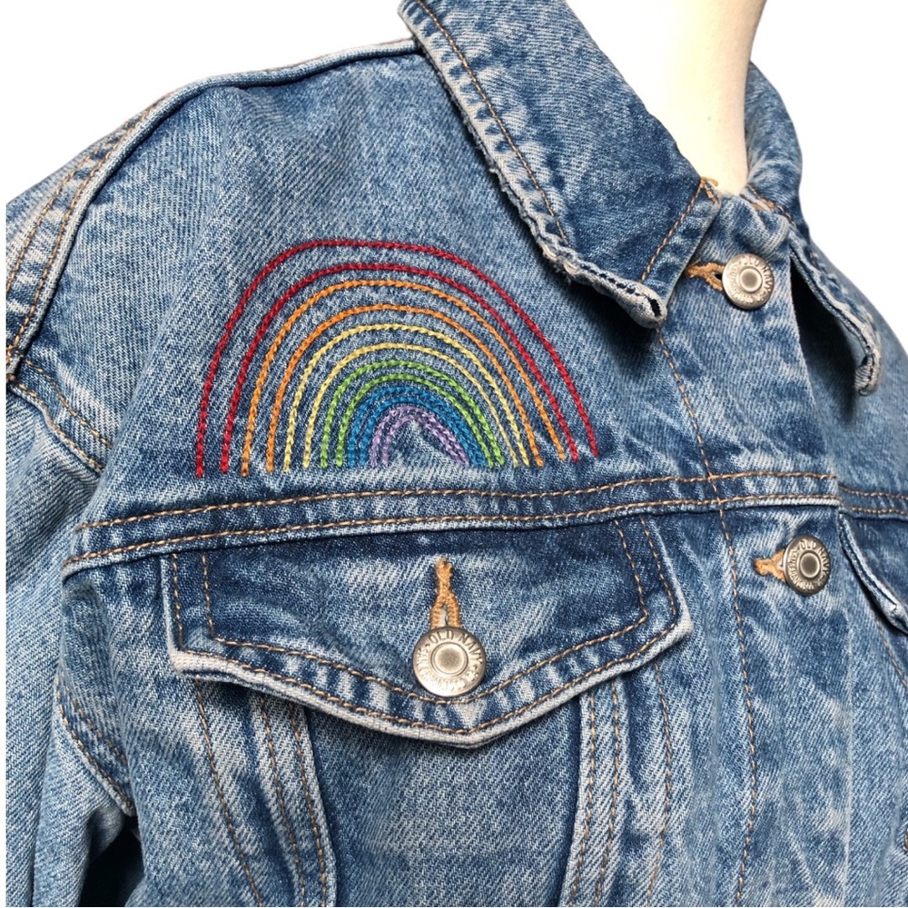 OLD NAVY Rainbow Denim Jacket Blue Womens - Picture 2 of 8